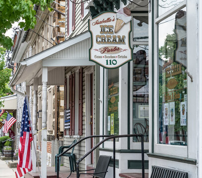 Lititz, Pennsylvania-USA-June 1, 2022: Ice cream parlor on the Main Street in Lititz. Lititz is a tourist destination in Lancaster County, Pennsylvania 