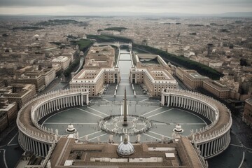 Birds-eye view of St. Peter's Square, Vatican City, Rome. Generative AI - obrazy, fototapety, plakaty