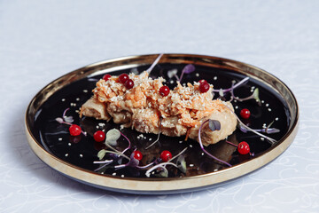 grilled chicken with vegetables. baked in sushi