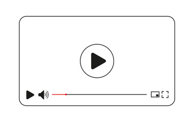 Icono de reproductor de vídeo, música, multimedia sobre un fondo blanco liso y aislado. Vista de frente y de cerca. Copy space