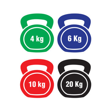 Iconos de mancuernas con diferentes pesos. Vector