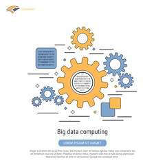 Big data computing, information processing flat contour style vector concept illustration