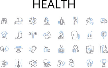 Health line icons collection. Fitness, Wellbeing, Vigor, Strength, Energy, Robustness, Vitality vector and linear illustration. Nutriment,Fitness,Strength outline signs set