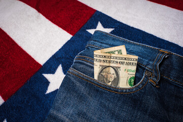 jeans pocket detail with american dollar. America concept