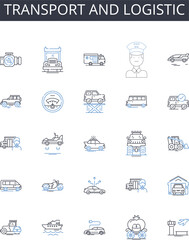 Transport and logistic line icons collection. Shipment, Cargo, Delivery, Distribution, Transit, Conveyance, Freight vector and linear illustration. Hauling,Carriage,Movement outline signs set