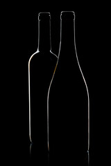 Bordo and Burgundy wine bottle silhuette isolated on black background