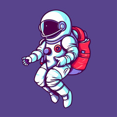 Astronaut walking in planet space exploring science technology future cartoon vector illustration