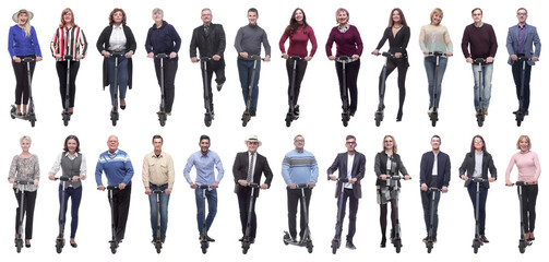group of successful people on scooter isolated