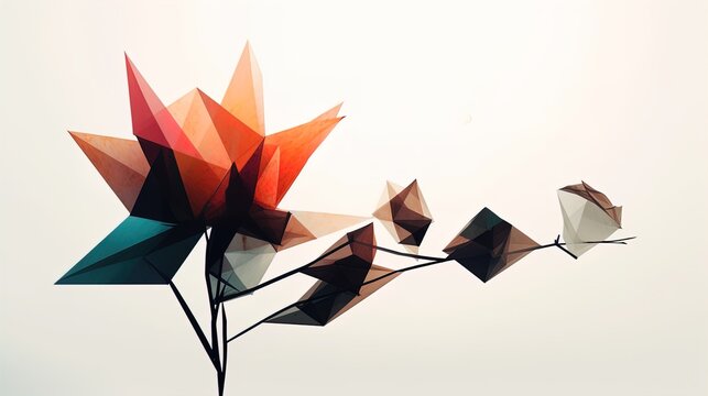 Minimalist Flower Transformed into Polygonal Triangles on a White Background in 8K created with generative ai technology