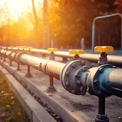 Gas pipeline with gas tap. Technological background for the gas, oil or pipe industry..
