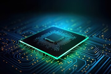 detailed computer chip on a circuit board. Generative AI