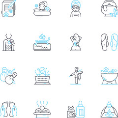 Holistic therapy linear icons set. Mindfulness, Wellness, Balance, Healing, Meditation, Energy, Reiki line vector and concept signs. Yoga,Massage,Acupuncture outline illustrations