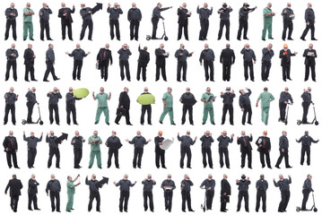 collage of a man in full growth displaying many professions and position