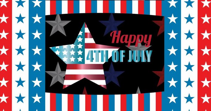 Animation of 4th of july text over red, white and blue stars and stripes background