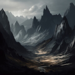 Dark mountain landscape, made with generative ai
