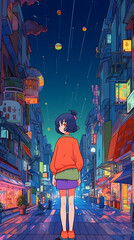 Obraz na płótnie Canvas Futuristic Anime Girl in an Asian Metropolis