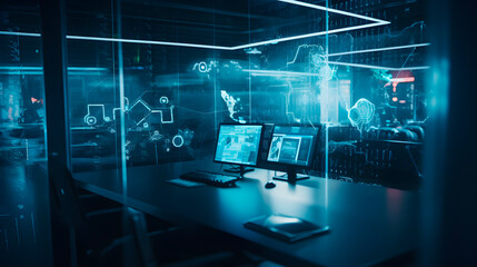 Protect your data with cutting-edge technology in a futuristic cybersecurity workspace
