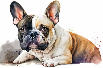 Obraz premium Generative AI. French Bulldog watercolor portrait on white background.