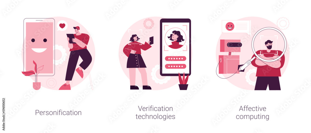Poster data access and user experience abstract concept vector illustration set. personification, verificat