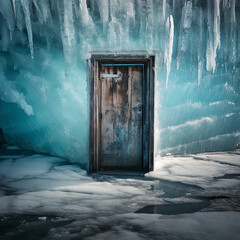 Fototapeta na wymiar A door made of ice in the artic, ai generated