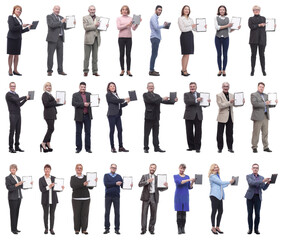 Obraz premium group of successful people with notepad in hands isolated