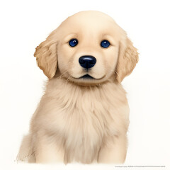 cute baby golden retriever watercolor painting. Generative AI.