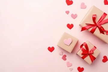 Valentine's day. Mother's day. Hearts, present, stationery. Generative AI. 