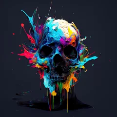 Papier Peint photo Autocollant Crâne aquarelle Beautiful abstract Human skull splashed in colorful paint concept, ai generated