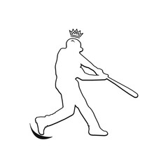 Silhouette of a man with king icon  a baseball bat on a white background