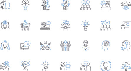 Discerning individuals line icons collection. Discriminating, Astute, Perceptive, Wise, Sharp, Savvy, Meticulous vector and linear illustration. Judicious,Observant,Keen outline signs set