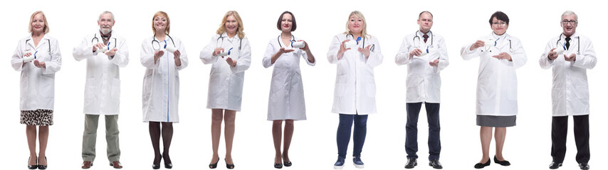 Fototapeta premium group of doctors holding jar isolated on white