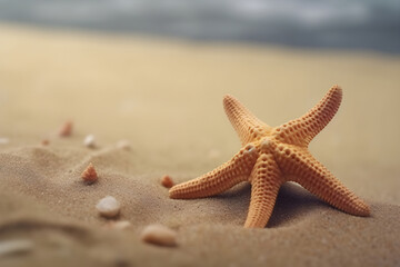 Fototapeta na wymiar beautiful starfish on the seashore, sunny beach at the sea. Generative AI