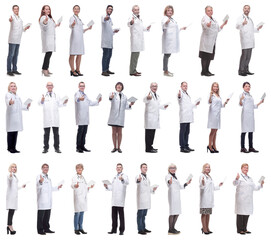 group of doctors with clipboard isolated on white