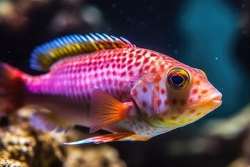Obraz na płótnie Canvas vibrant fish swimming in an aquarium with plants and corals. Generative AI