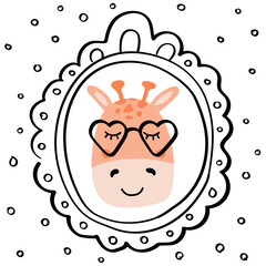 Vector illustration with giraffe.Tropical jungle cartoon creatures.Pastel animals background.Cute natural design for fabric, childrens clothing,textiles,wrapping paper.