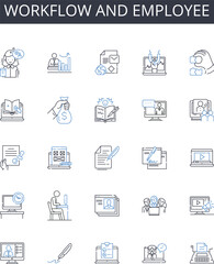 Workflow and employee line icons collection. Strategy and planning, Innovation and creativity, Collaboration and teamwork, Efficiency and optimization, Communication and feedback, Productivity and