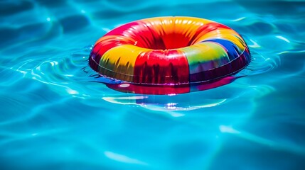 Colorful Inflatable Kids Ring in Swimming Pool. Generative ai