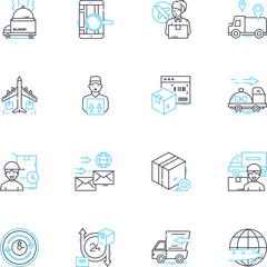 Logistic company linear icons set. Shipping, Transport, Distribution, Warehousing, Freight, Logistics, Supply chain line vector and concept signs. Inventory,Delivery,Export outline illustrations