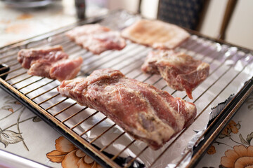 Close up photo of the raw meat, ready for grill.