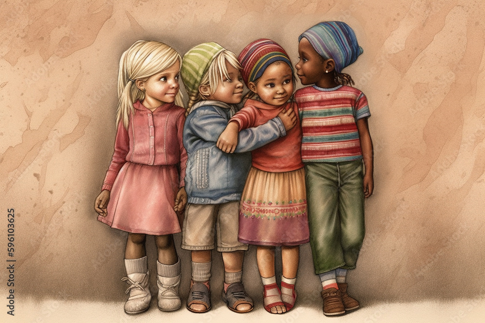 Poster a group of children standing next to each other. ai generative image