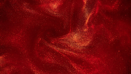 Whirling Gold Particles in Red Fluid.