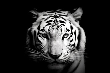 close-up portrait of a majestic tiger in black and white. Generative AI