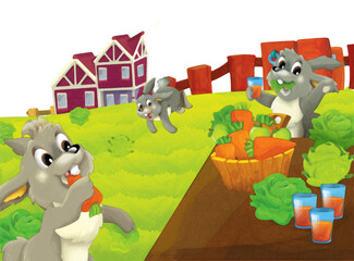 Naklejka premium cartoon scene with rabbit on a farm having fun on white background - illustration for children