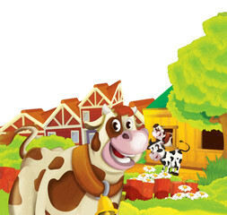 Obraz na płótnie Canvas cartoon scene with cow having fun on the farm on white background - illustration for children artistic style painting