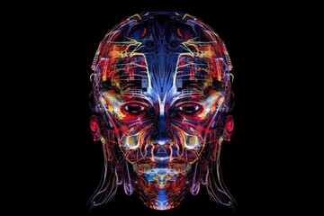 mans face illuminated by colorful lights. Generative AI