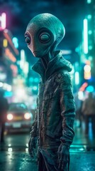 Tiny Alien in the Night City. Generative ai