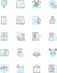Product experience linear icons set. Satisfaction, Usability, Interaction, Navigation, Engagement, Excitement, Accessibility line vector and concept signs. Responsiveness,Clarity,Simplicity outline