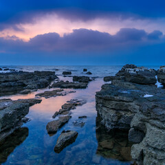 Rocky beach on theisland of Hvar at sunset, Croatia