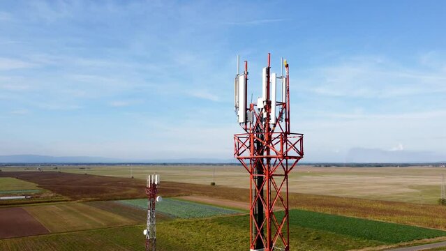 GSM and radio telecommunication tower. Cell phone tower. Base transceiver station. Wireless communication antenna transmitter.  