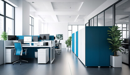 Beautiful modern open space office interior, Generative AI